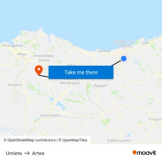 Urnieta to Artea map