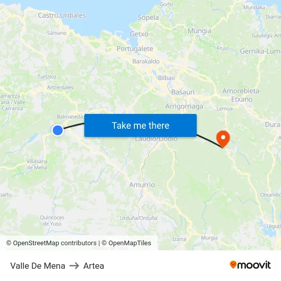 Valle De Mena to Artea map