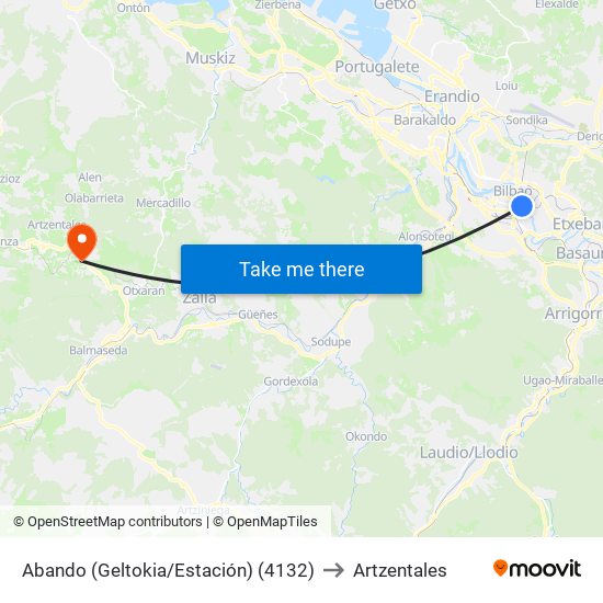 Abando (Geltokia/Estación) (4132) to Artzentales map