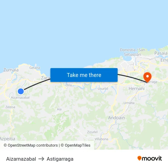 Aizarnazabal to Astigarraga map