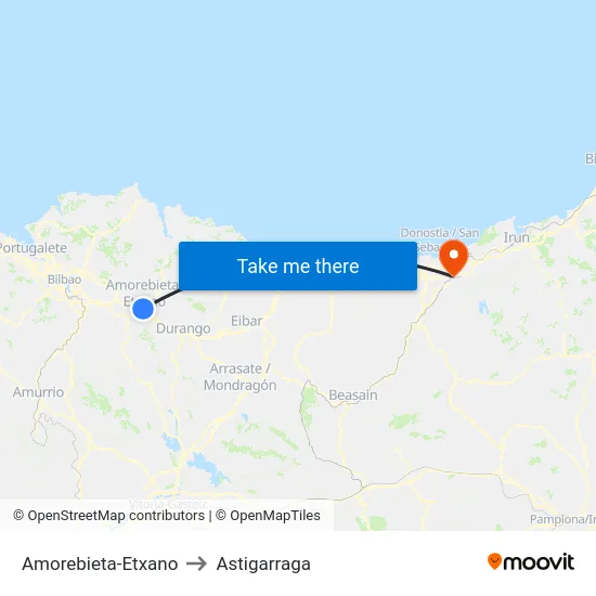 Amorebieta-Etxano to Astigarraga map