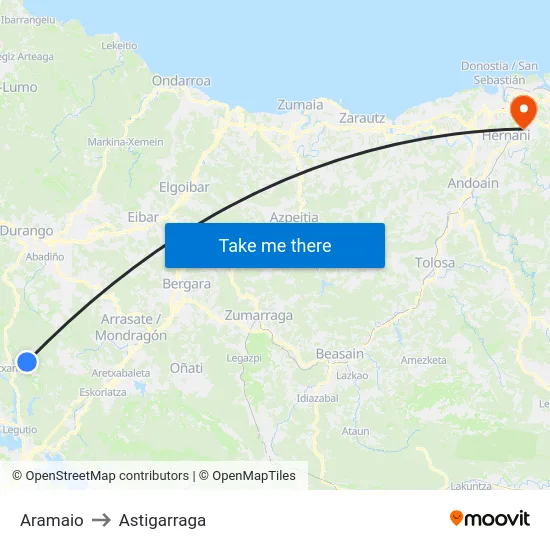 Aramaio to Astigarraga map