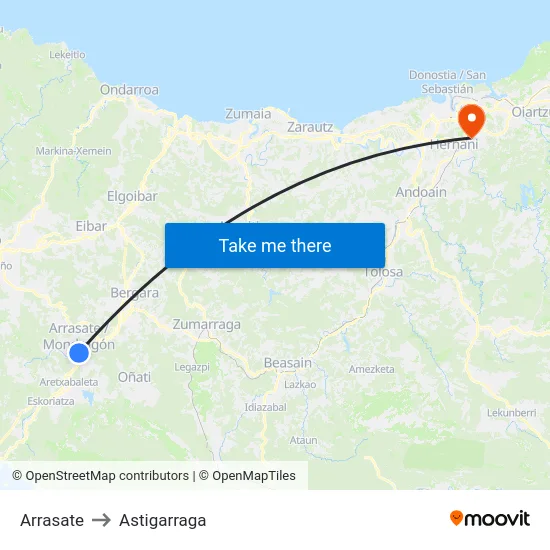 Arrasate to Astigarraga map