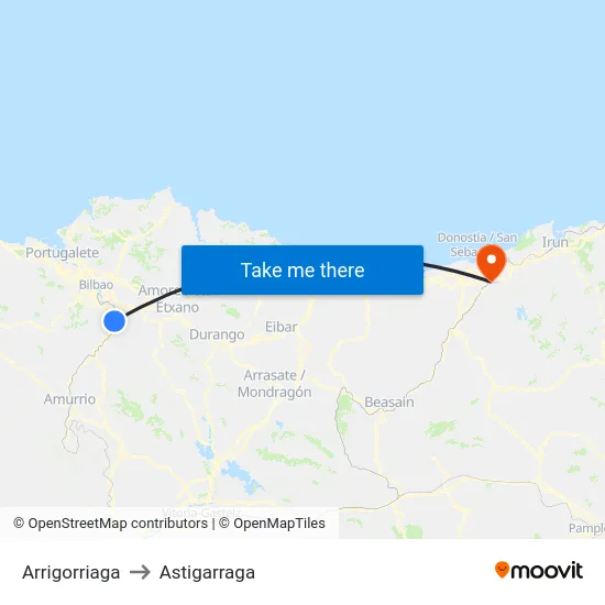 Arrigorriaga to Astigarraga map