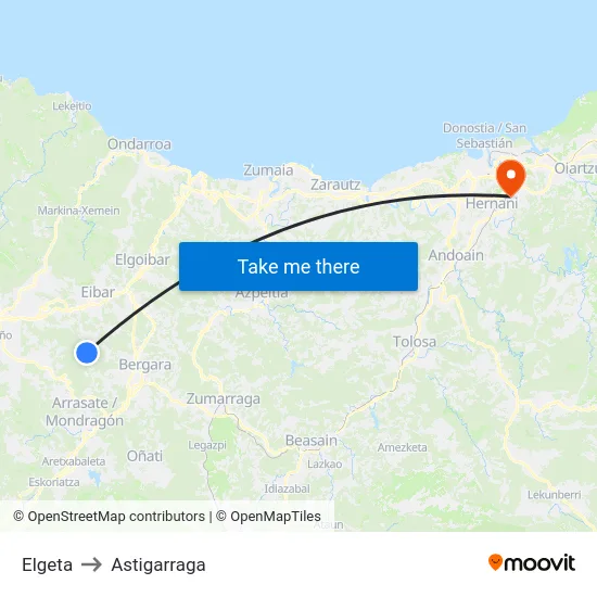 Elgeta to Astigarraga map