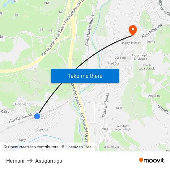 Hernani to Astigarraga map