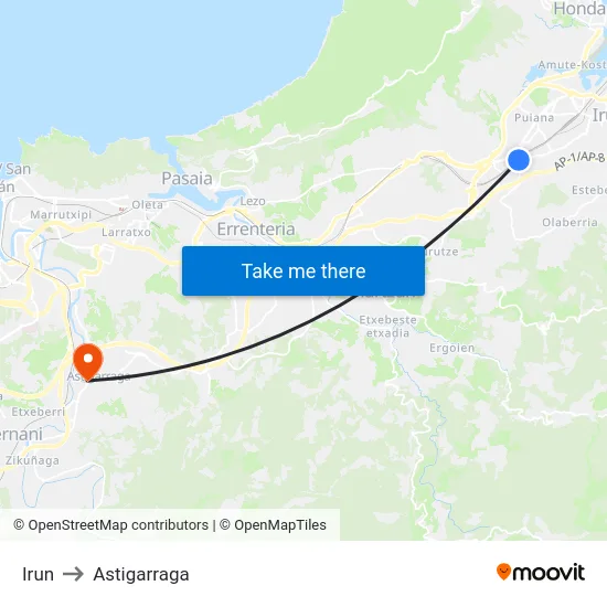 Irun to Astigarraga map