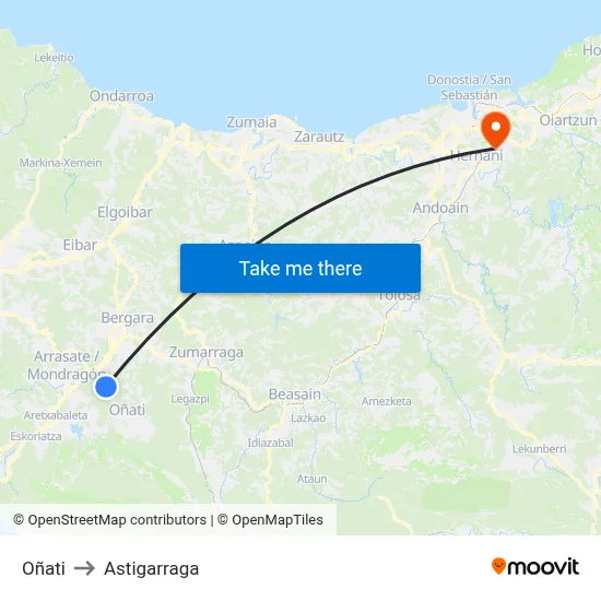 Oñati to Astigarraga map