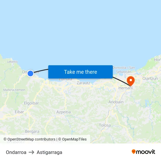 Ondarroa to Astigarraga map