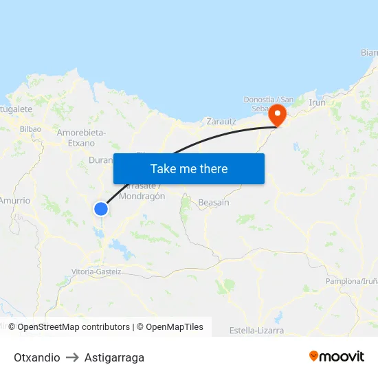 Otxandio to Astigarraga map