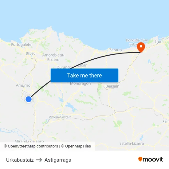 Urkabustaiz to Astigarraga map