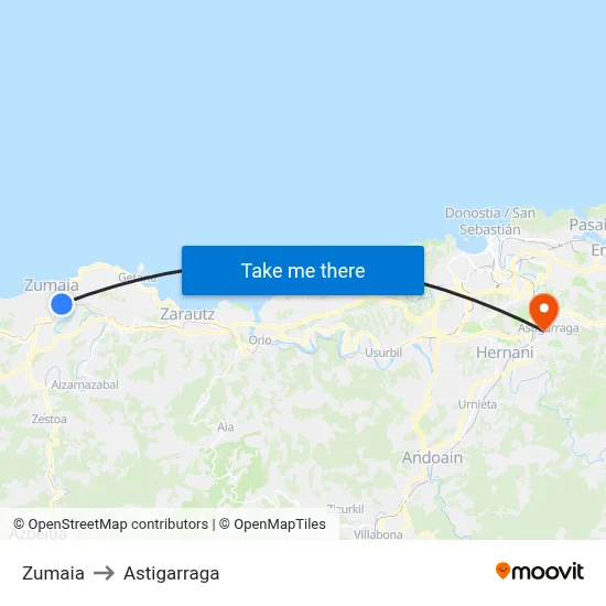 Zumaia to Astigarraga map