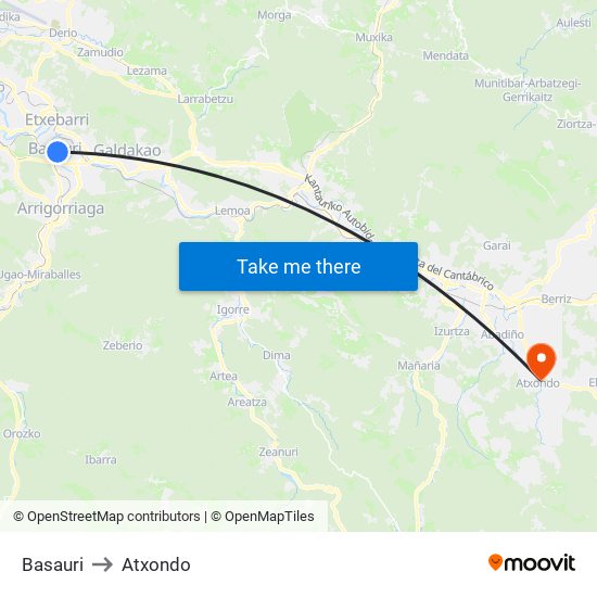 Basauri to Atxondo map