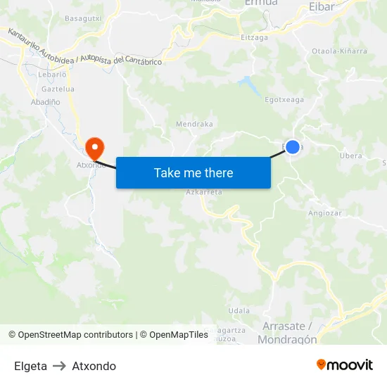 Elgeta to Atxondo map