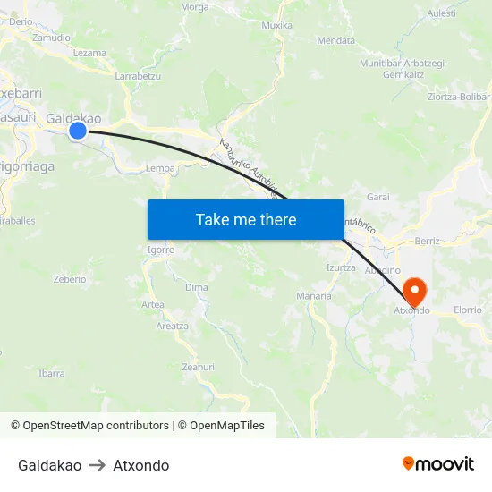 Galdakao to Atxondo map
