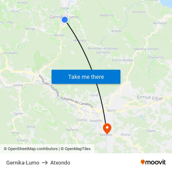 Gernika-Lumo to Atxondo map