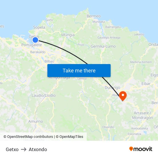Getxo to Atxondo map