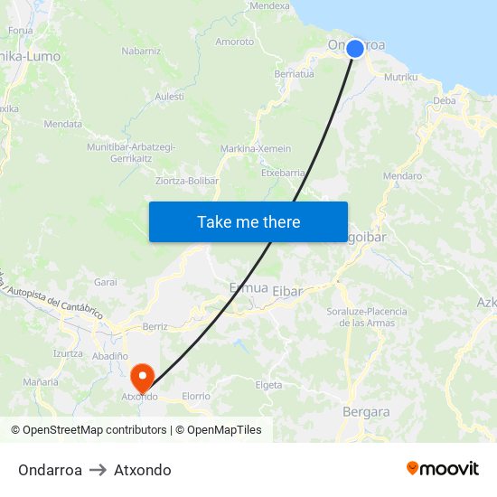 Ondarroa to Atxondo map