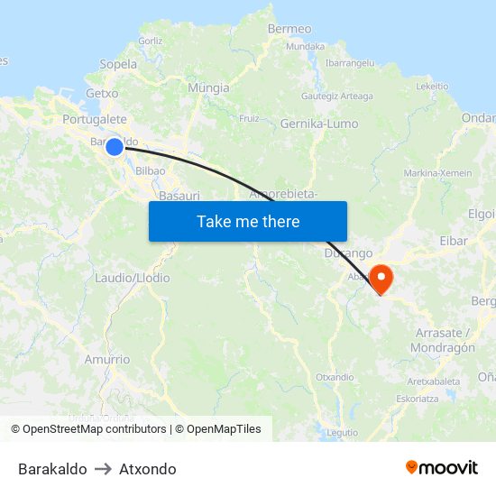 Barakaldo to Atxondo map