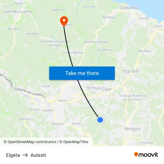 Elgeta to Aulesti map