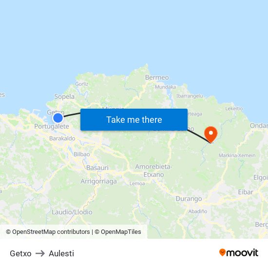 Getxo to Aulesti map