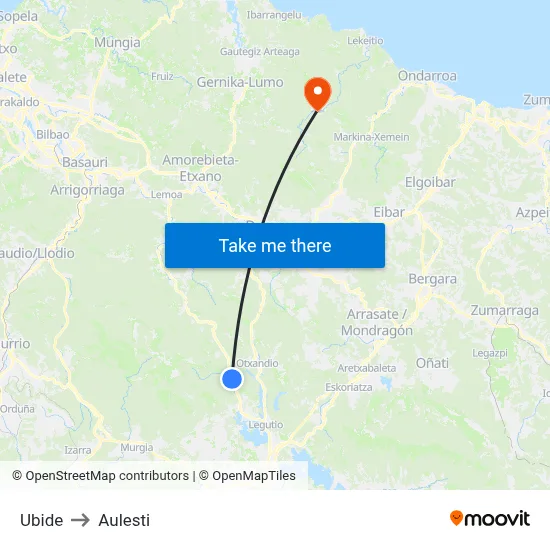Ubide to Aulesti map