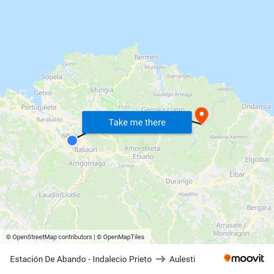 Estación De Abando - Indalecio Prieto to Aulesti map