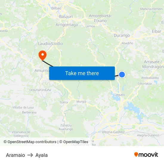 Aramaio to Ayala map