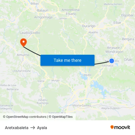 Aretxabaleta to Ayala map
