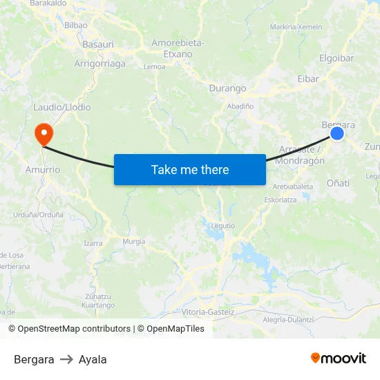 Bergara to Ayala map