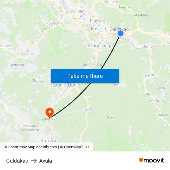 Galdakao to Ayala map