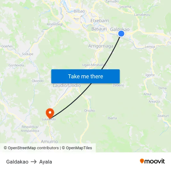 Galdakao to Ayala map