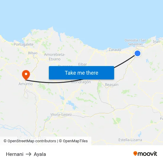 Hernani to Ayala map