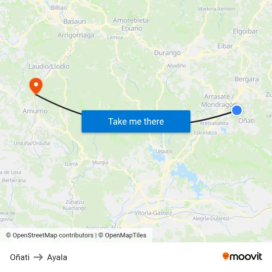 Oñati to Ayala map