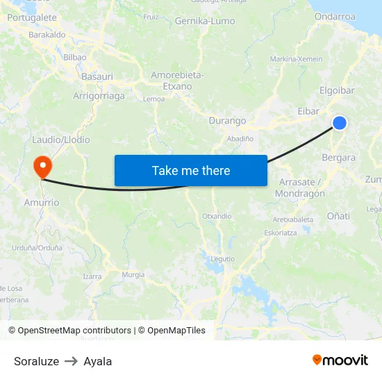 Soraluze to Ayala map