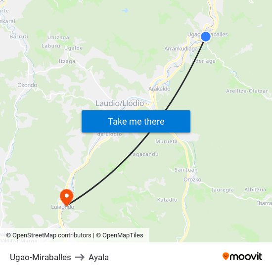 Ugao-Miraballes to Ayala map