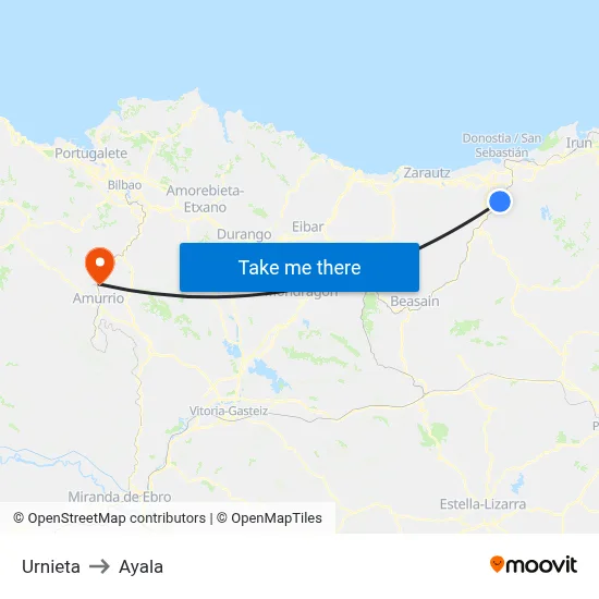 Urnieta to Ayala map