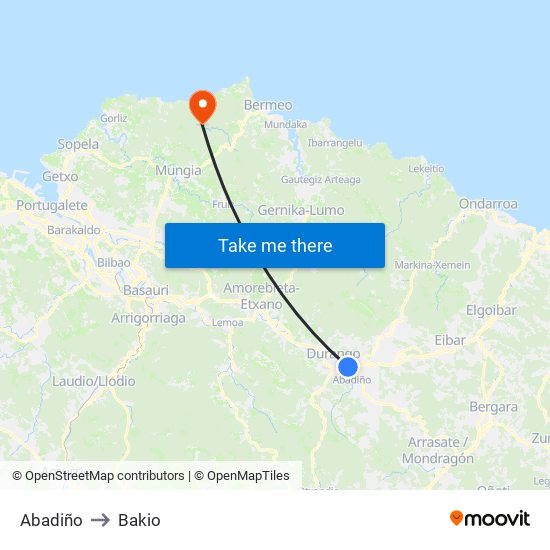 Abadiño to Bakio map