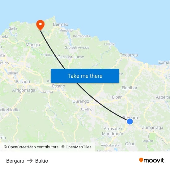 Bergara to Bakio map