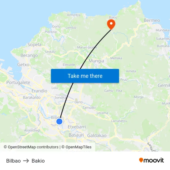 Bilbao to Bakio map