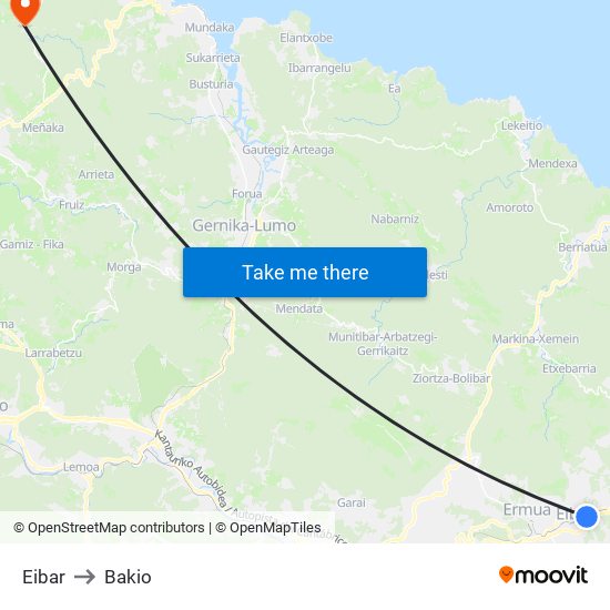 Eibar to Bakio map