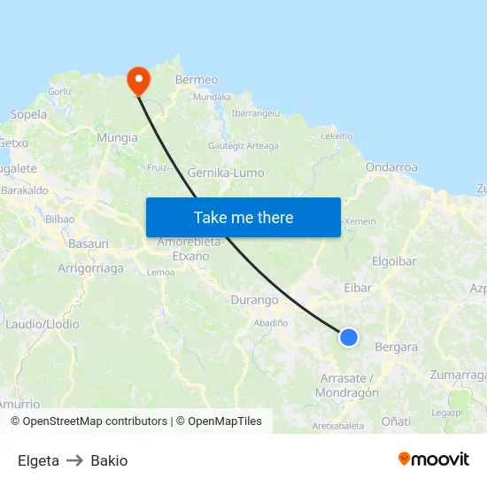 Elgeta to Bakio map