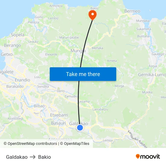 Galdakao to Bakio map