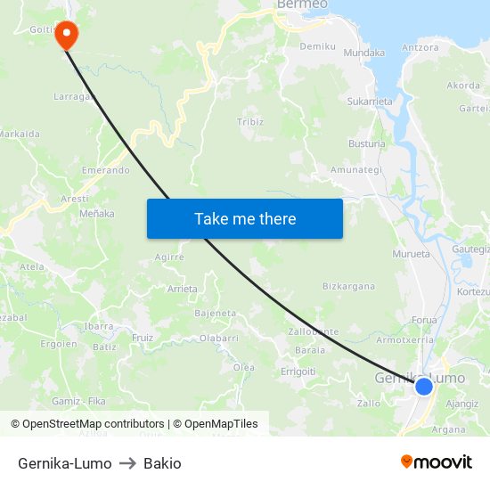 Gernika-Lumo to Bakio map