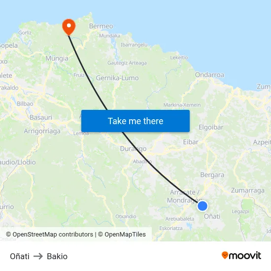 Oñati to Bakio map
