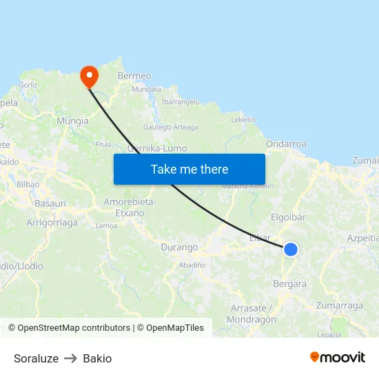 Soraluze to Bakio map