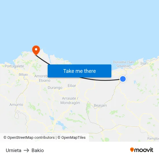 Urnieta to Bakio map