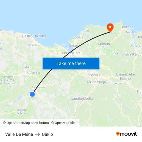 Valle De Mena to Bakio map