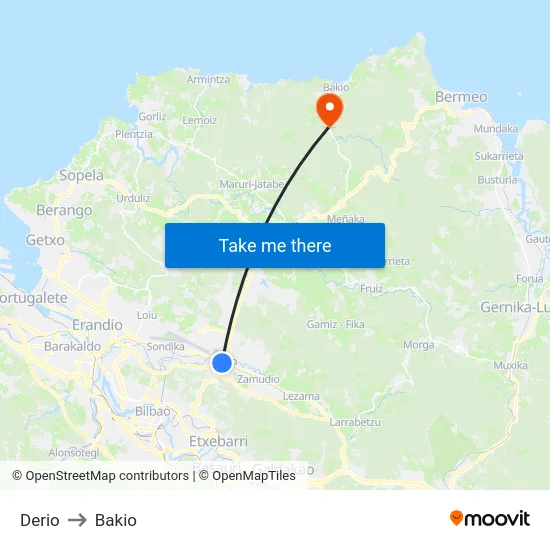 Derio to Bakio map