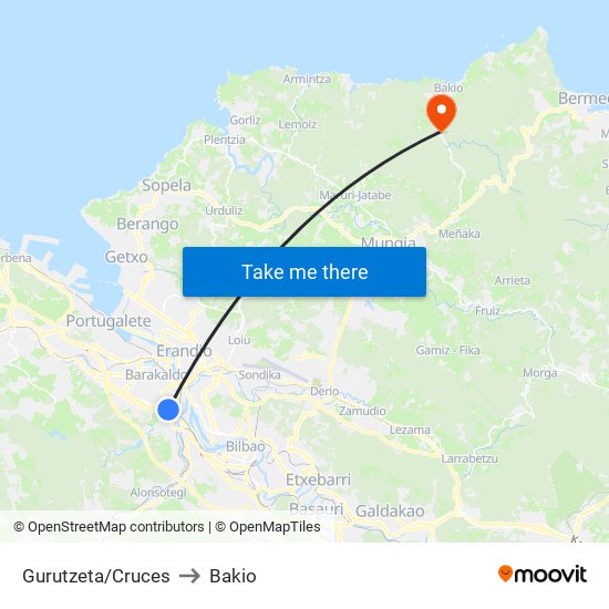 Gurutzeta/Cruces to Bakio map